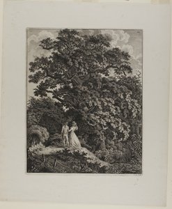 Paisaje forestal con una pareja elegante caminando bajo un roble de Carl Wilhelm Kolbe, the elder