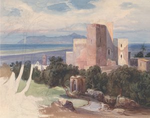 Vista en Terracina con el Monte Circeo recto..., mediados del siglo XIX de Carl von Blaas
