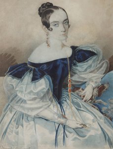 Retrato de una dama con un lorgnette, 1830s de Carl von Hampeln