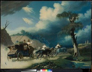 Troika durante una tormenta, 1830s de Carl von Hampeln