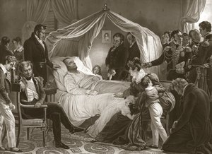 Napoleón en su lecho de muerte, 5 de mayo de 1821, pub. grabado de Carl von Steuben