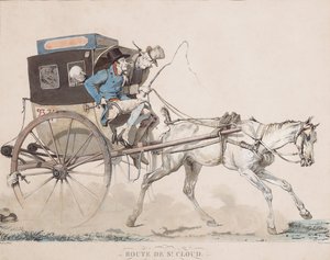 Un Cabriolet Coucou en la carretera de Saint-Cloud (grabado) de Carle (after) Vernet