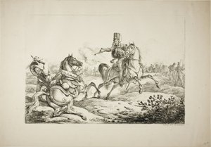 Húsar Descargando su Pistola a un Dragón Alemán