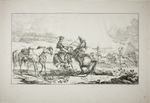 Artillero montado con tres caballos bridados a la vez de Carle Vernet