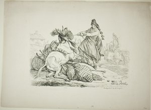 Arriero español levantando su mula de Carle Vernet