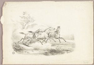 Tres caballos corriendo de Carle Vernet