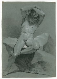 Estudio de desnudo de un hombre sentado, con los brazos cruzados sobre la cabeza de Carle van Loo