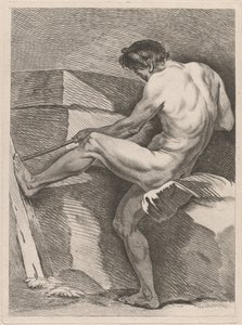 Hombre tirando de una cuerda, con el pie apoyado de Carle van Loo
