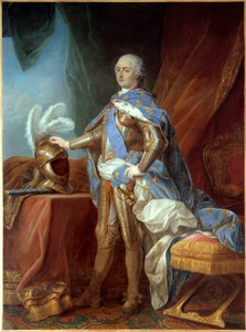 Retrato de cuerpo entero de Luis XV, en armadura, con la mano sobre un yelmo. Pintura de Carle Van Loo de Carle van Loo
