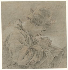 Delineante trabajando, visto de lado de Carle van Loo