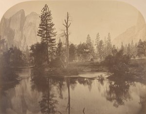 Vista del río hacia el valle, Roca de la Catedral a la izquierda, 1861 de Carleton Emmons Watkins