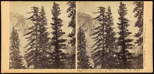 Media Cúpula y Cascada Vernal, desde South Fork de Carleton Watkins
