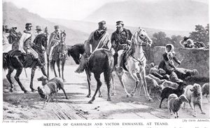Encuentro de Garibaldi y Víctor Manuel en Teano, ilustración de 