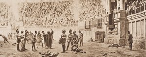 El monje Almachius intentando detener el combate de gladiadores, ilustración de 