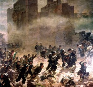 Brecha en la puerta de Pia en Roma en la época del Risorgimento (unificación de Italia) 1870 de Carlo Ademollo