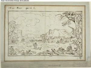 Cruce rural, con edificios agrícolas en primer plano de Carlo Antonio Tavella