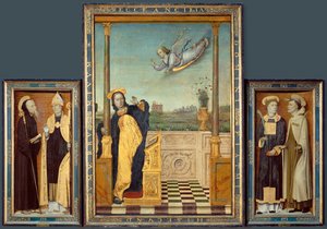 Anunciación, Santos Benito y Agustín, Santos Esteban y Ángelus (pintura sobre madera)