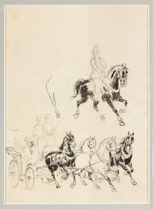 Estudio preparatorio para carruaje y caballos (dibujo a tinta china y lápiz sobre papel) de Carlo Casaltoli