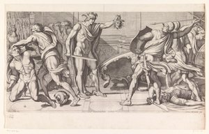 Fineo y sus seguidores convertidos en piedra Pinturas en el Palacio Farnese en Roma (título de la serie) Galeria nel Palazzo Farnese en Roma (título de la serie) de Carlo Cesio