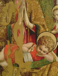 Madonna y el Niño, (detalle) del Niño Jesús, del panel central del segundo tríptico de Valle Castellamo