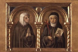 Femenina no identificada y Santa Clara de Asís (panel predella) (detalle) de Carlo Crivelli