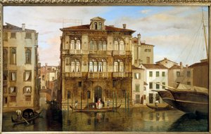 Maria Taglioni en una góndola frente a su edificio en Venecia