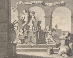 Ella recoge la flor más bella Il più bel fior ne coglie, un grupo de seis putti trabajando..., 1740-59 de Carlo Gregori