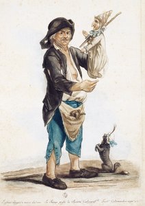 Titiretero Pierannizzi, dibujo y grabado coloreado por Carlo Lasinio (1759-1838), Italia