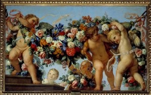 Amor y guirnaldas de flores de Carlo Maratta or Maratti