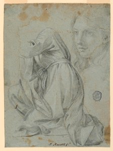 Dibujo, Estudios: El Paño de una Mujer Arrodillada. La cabeza de una mujer joven, 1650-1675 de Carlo Maratti
