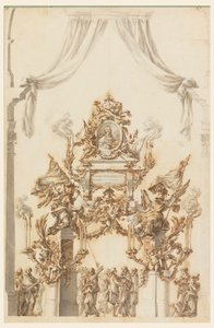 Diseño para un catafalco para Carlos Emanuel III de Cerdeña de Carlo Marchionni