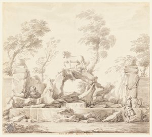 Diseño para una fuente con Pegaso, para la Villa Albani, Roma de Carlo Marchionni