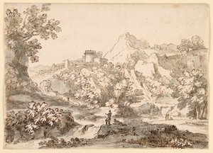 Dibujo, Paisaje con ciudad, 1750-1770