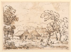 Dibujo, Una vivienda campesina y un castillo en la campiña montañosa, 1762-1786