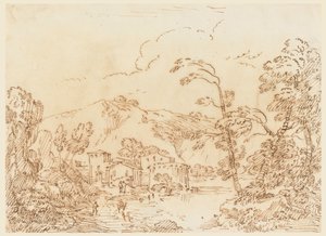 Dibujo, Una aldea junto a un arroyo en un país montañoso, 1770-86