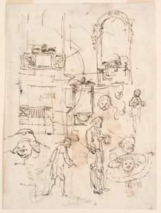 Dibujo, bocetos arquitectónicos y figurativos, hacia 1760