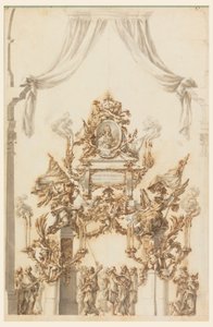 Dibujo, Diseño de un catafalco para Carlos Manuel III de Cerdeña, 1773