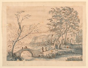Dibujo, Paisaje con puente, 1770-1786