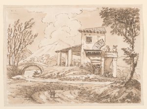 Dibujo, Paisaje con villa, 1750-60 de Carlo Marchionni