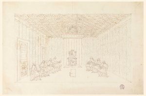 Dibujo, Benedicto XIV en un Consistorio con cardenales, 1740-58