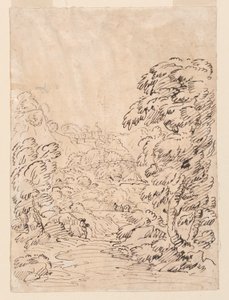 Dibujo, Camino que conduce a una ciudad montañosa, 1750-86