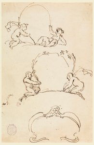 Dibujo, Tres bocetos de cartuchos, antes de 1775