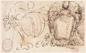 Dibujo, Dos escudos de armas del Papa Benedicto XIV, 1740-58