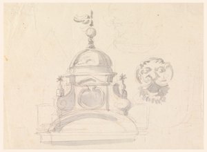 Elevación de una cúpula, diseño para una máscara y caricatura