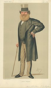 Coronel El Honorable Thomas Edward Taylor, recientemente azotado, 4 de julio de 1874, caricatura de Vanity Fair de Carlo Pellegrini