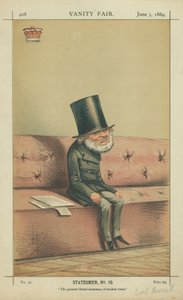 El Conde de Russell, el mayor estadista liberal de los tiempos modernos, 5 de junio de 1869, caricatura de Vanity Fair de Carlo Pellegrini