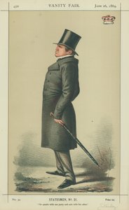 Lord Stanley, habla con un partido y actúa con el otro, 26 de junio de 1869, caricatura de Vanity Fair