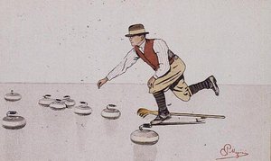 Hombre lanzando una piedra en un juego de curling de Carlo Pellegrini