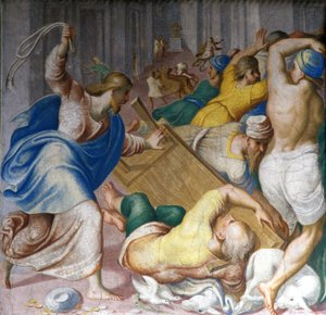 Jesucristo expulsa a los mercaderes en las puertas del Templo de Carlo Urbino