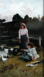 Alimentando a los patos (óleo sobre tabla) de Carlton Alfred Smith